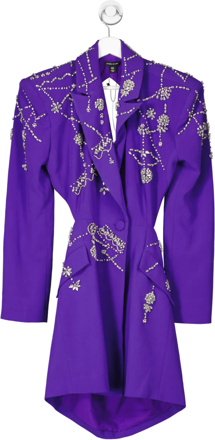 Karen Millen Purple Crystal Embellished Cady Blazer Dress UK 10