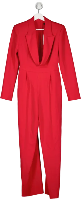 Karen Millen Red Curved Neckline Tailored Blazer Jumpsuit UK 8