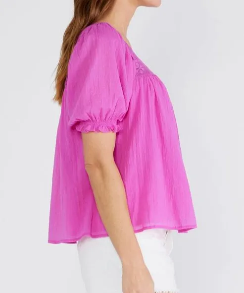 Lace Trim Square Neck Blouse - Orchid