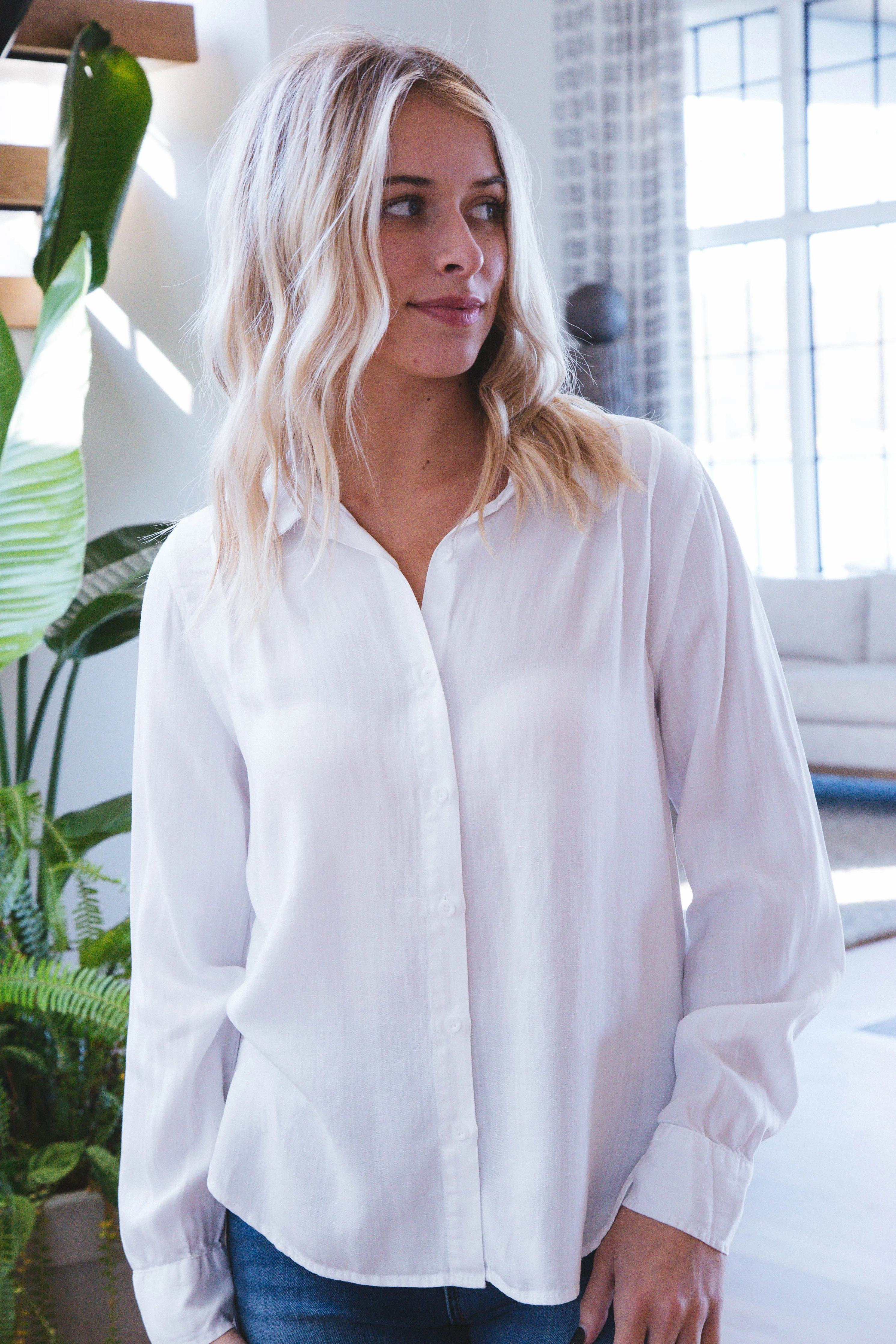 Leah Long Sleeve Button Up Blouse, Optic White | Velvet Heart