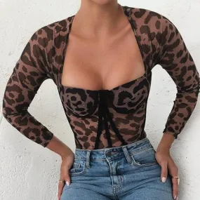 Leopard Lace Jumpsuit Sexy Temperament Bodysuit