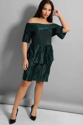 Macro Pleat Frills Off Shoulder Slinky Dress