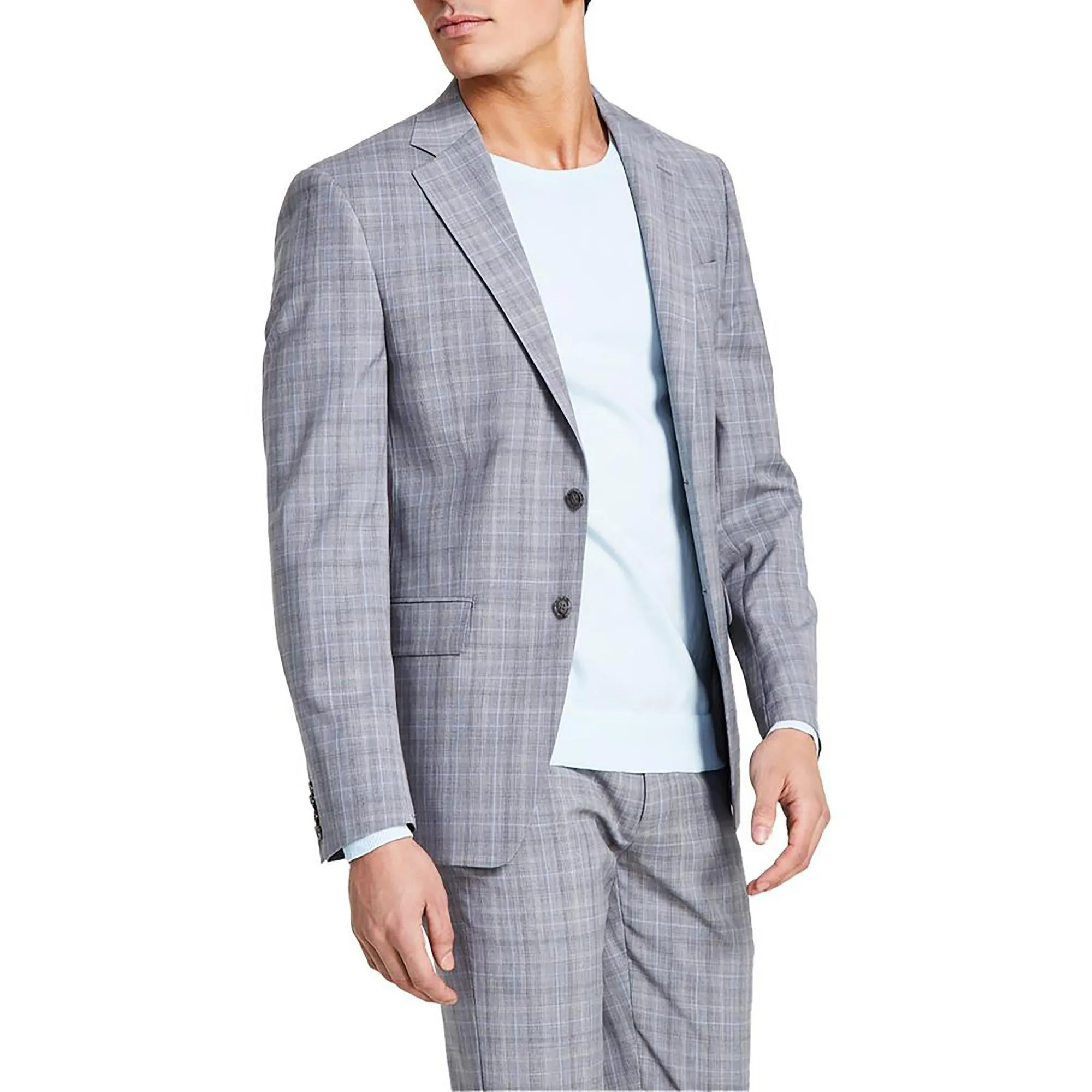 Malbin Mens Plaid Wool Two-Button Blazer