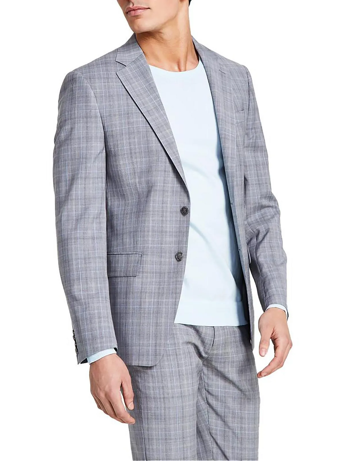 Malbin Mens Plaid Wool Two-Button Blazer