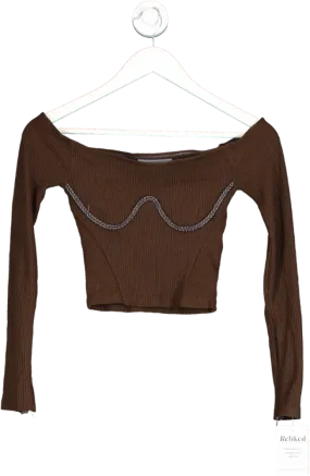 maniere de voir Brown Ribbed Long Sleeve Crop Top UK 4