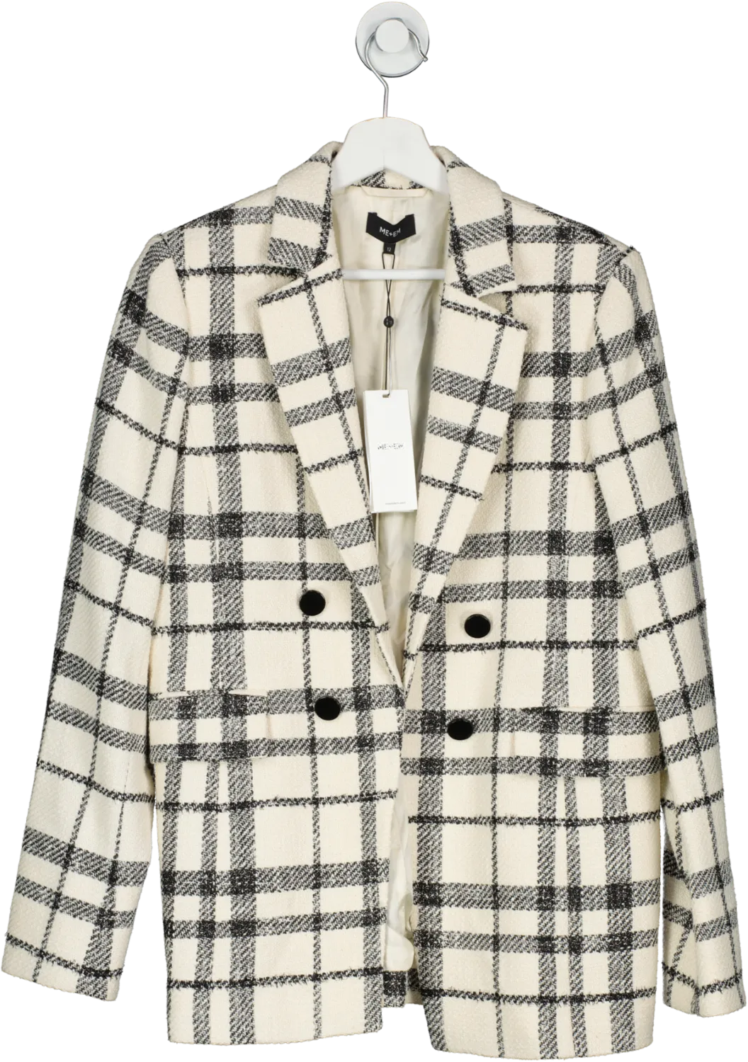 ME   EM Womens Cream Edge-to-Edge Italian Check Blazer - Size UK 12