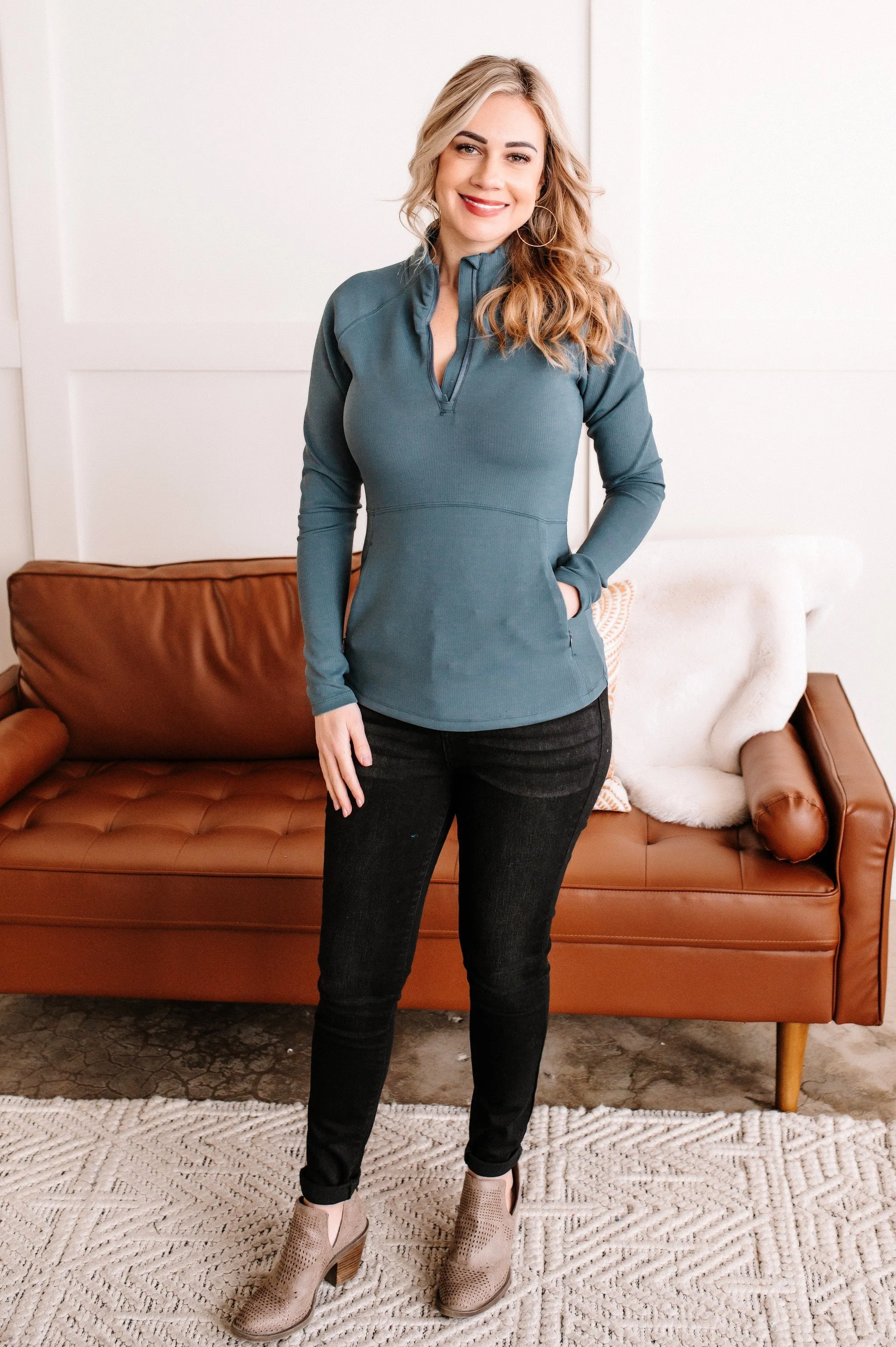 Mock Neck Athletic Top In Winter Storm