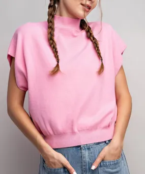 Mock Neck Short Sleeve Top - Baby Pink