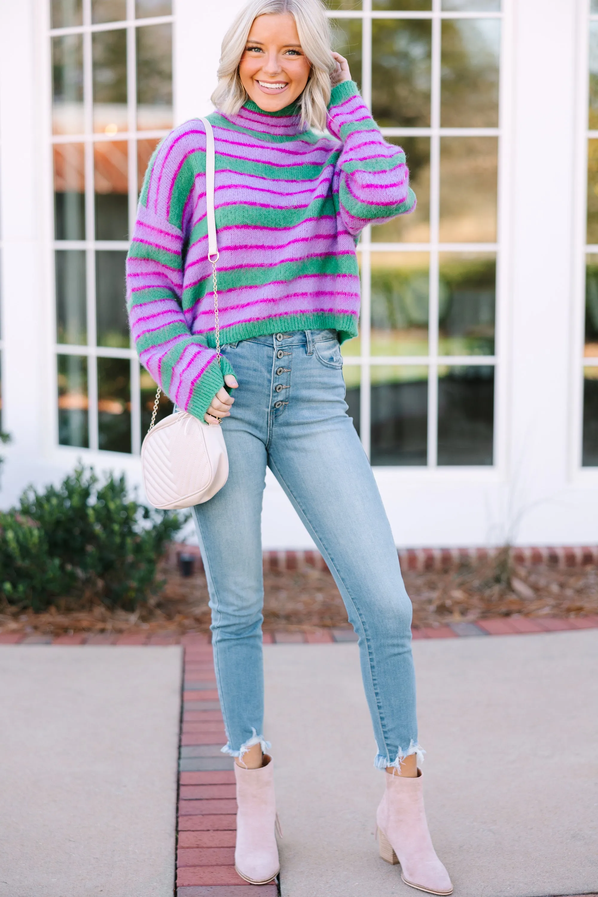 Modern Muse Green Striped Sweater