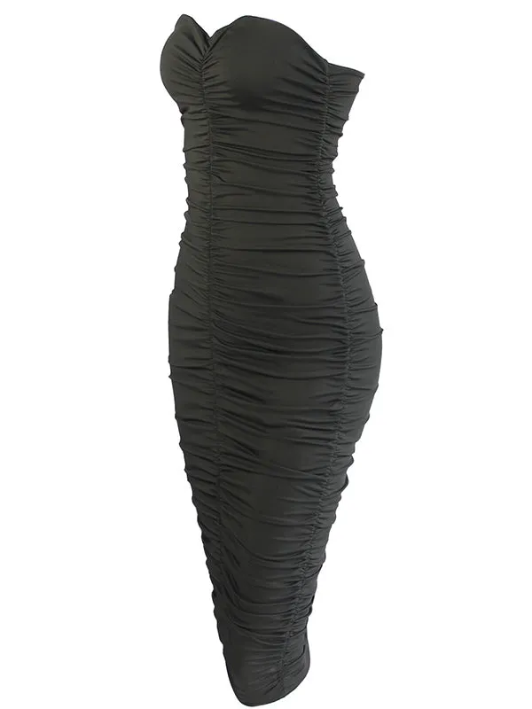 Momnfancy Black Ruffle Bandeau Off Shoulder Bodycon Photoshoot Maternity Maxi Dress