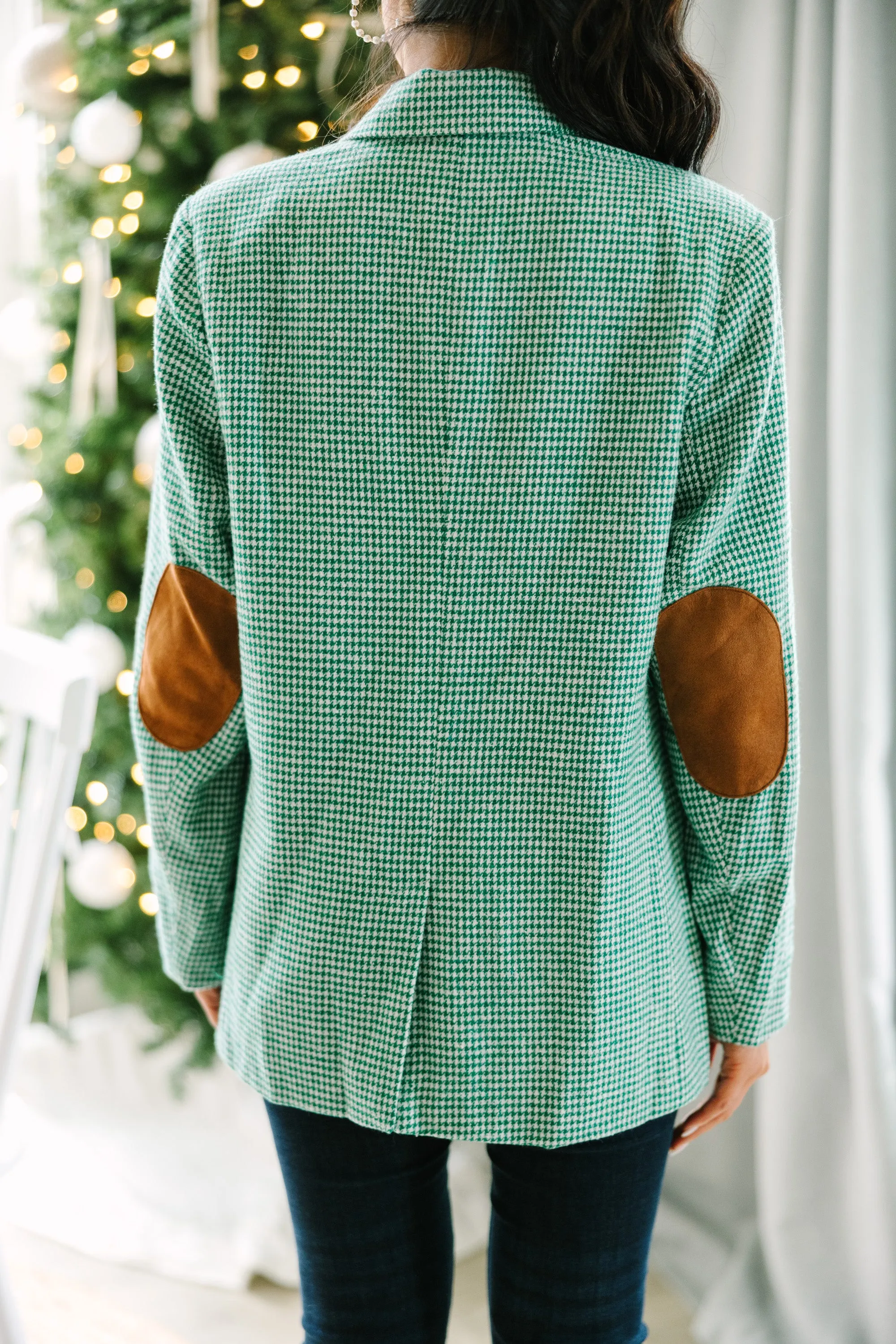 Next Up Emerald Green Houndstooth Blazer