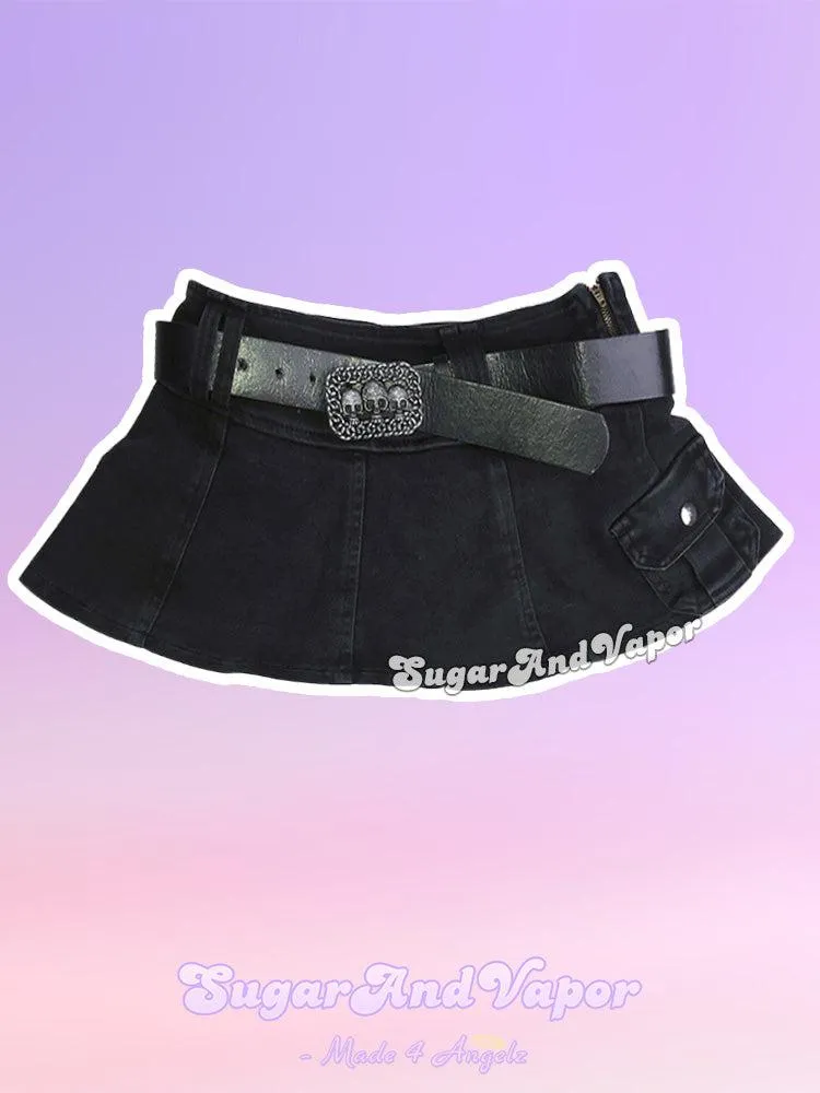 Nikki Black Mini Denim Skirt (with Skull Belt)