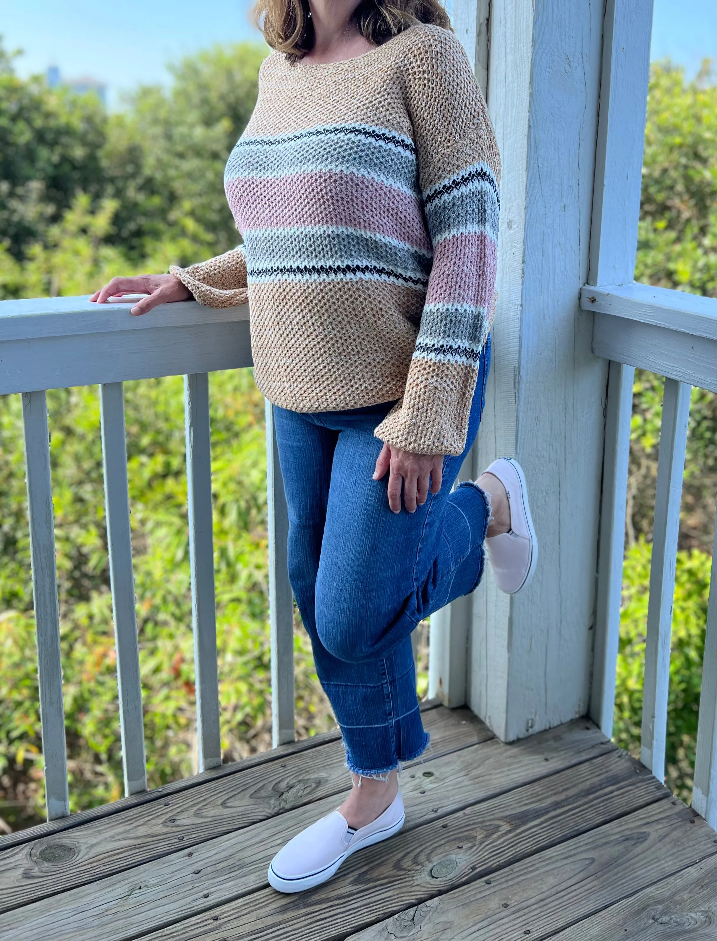 Off The Shoulder Long Sleeve Stripe Sweater