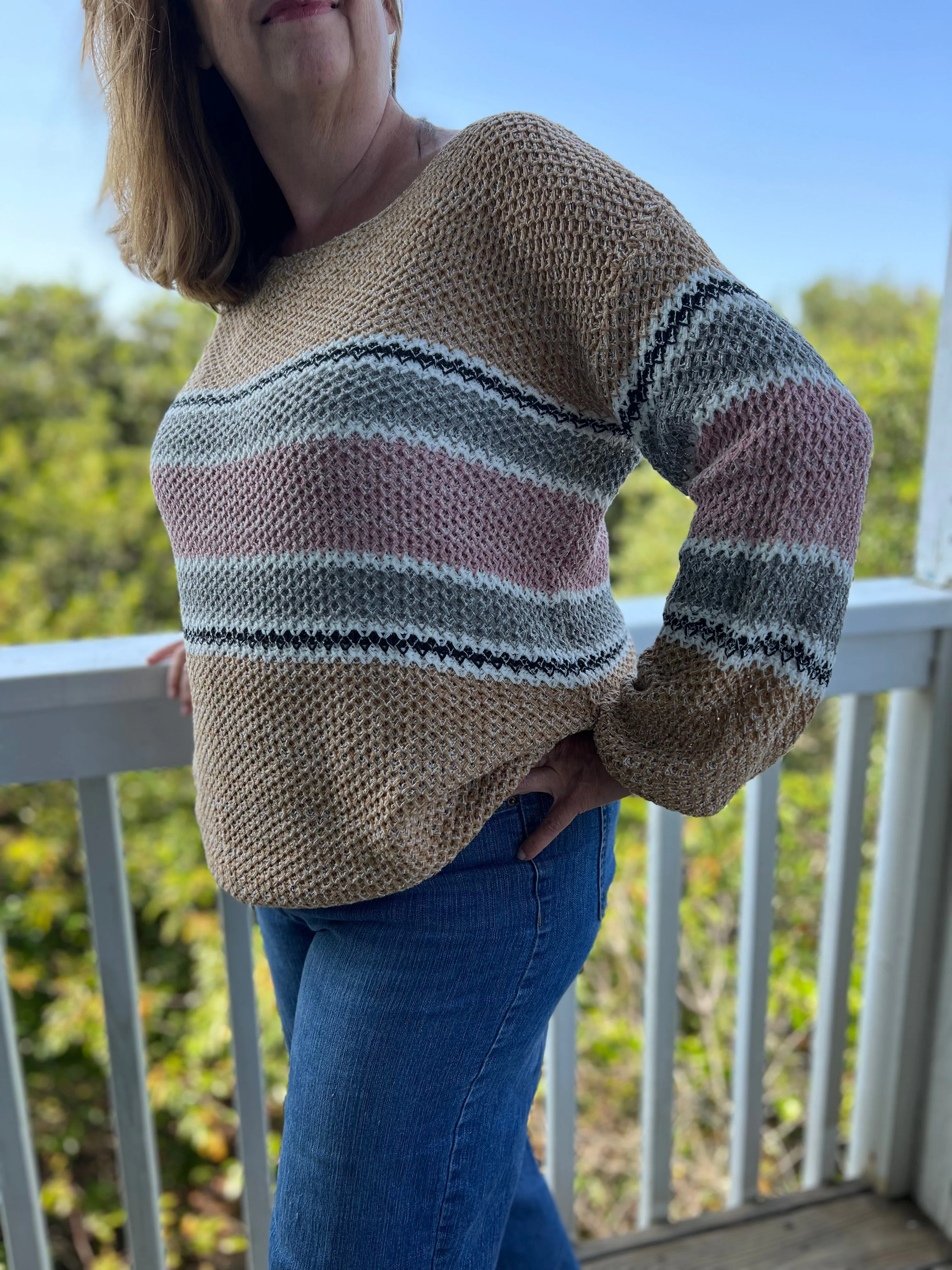 Off The Shoulder Long Sleeve Stripe Sweater