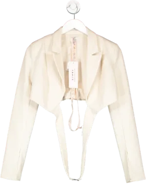 Oh Polly Cream Meraki Long Sleeve Cropped Blazer UK 8