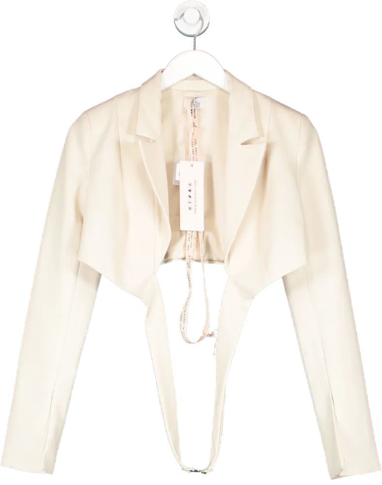 Oh Polly Cream Meraki Long Sleeve Cropped Blazer UK 8