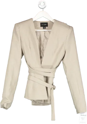 PrettyLittleThing Beige Label Oatmeal Strap Detail Cross Over Fitted Blazer UK 6