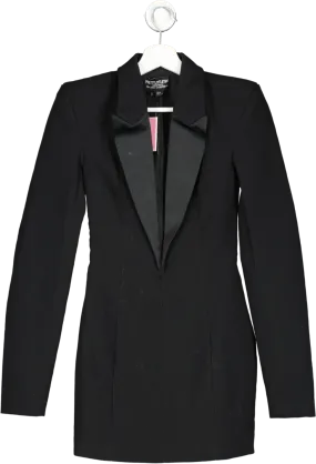 PrettyLittleThing Black Tailored Satin Lapel Blazer Dress UK 6