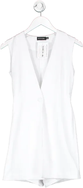 PrettyLittleThing White Longline Sleeveless Blazer UK 6