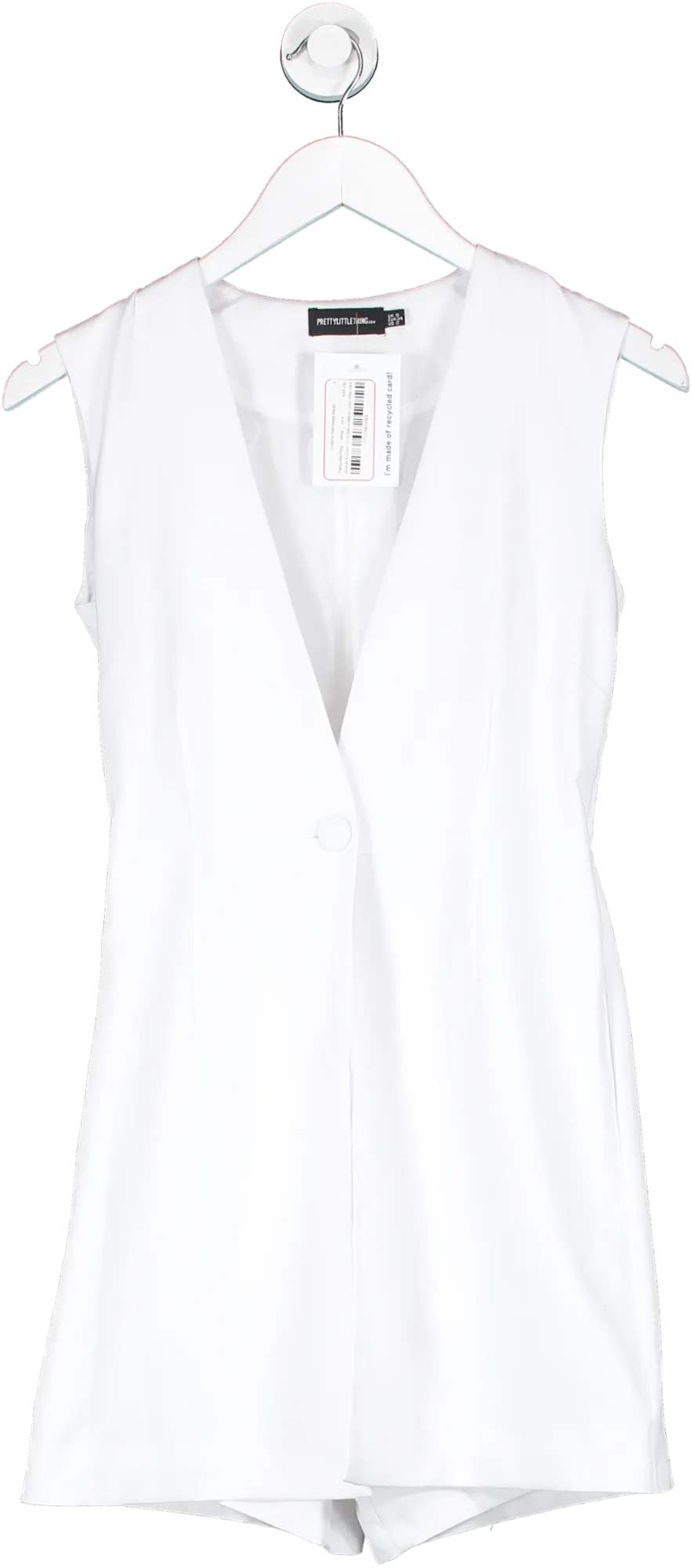 PrettyLittleThing White Longline Sleeveless Blazer UK 6