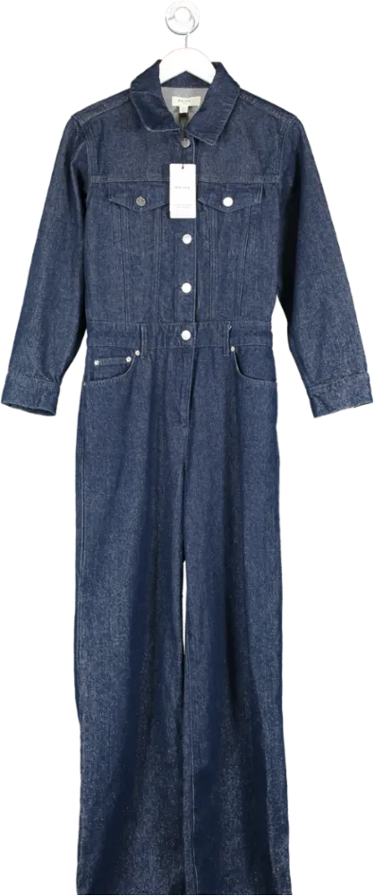 REISS Blue Frankie Relaxed Denim Jumpsuit UK 6