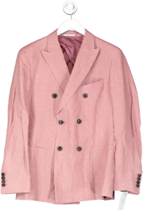 REISS Pink Mellowed Linen Double Breasted Blazer UK 38" CHEST