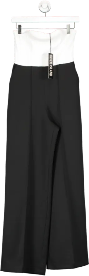 River Island Black Bandeau Wide Leg Jumpsuit UK 8