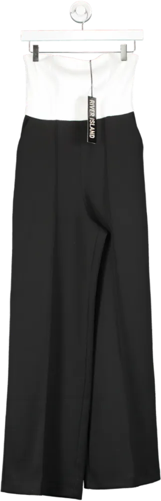 River Island Black Bandeau Wide Leg Jumpsuit UK 8