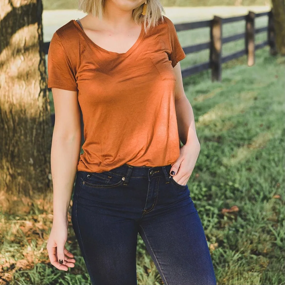 Rust Basic V Neck