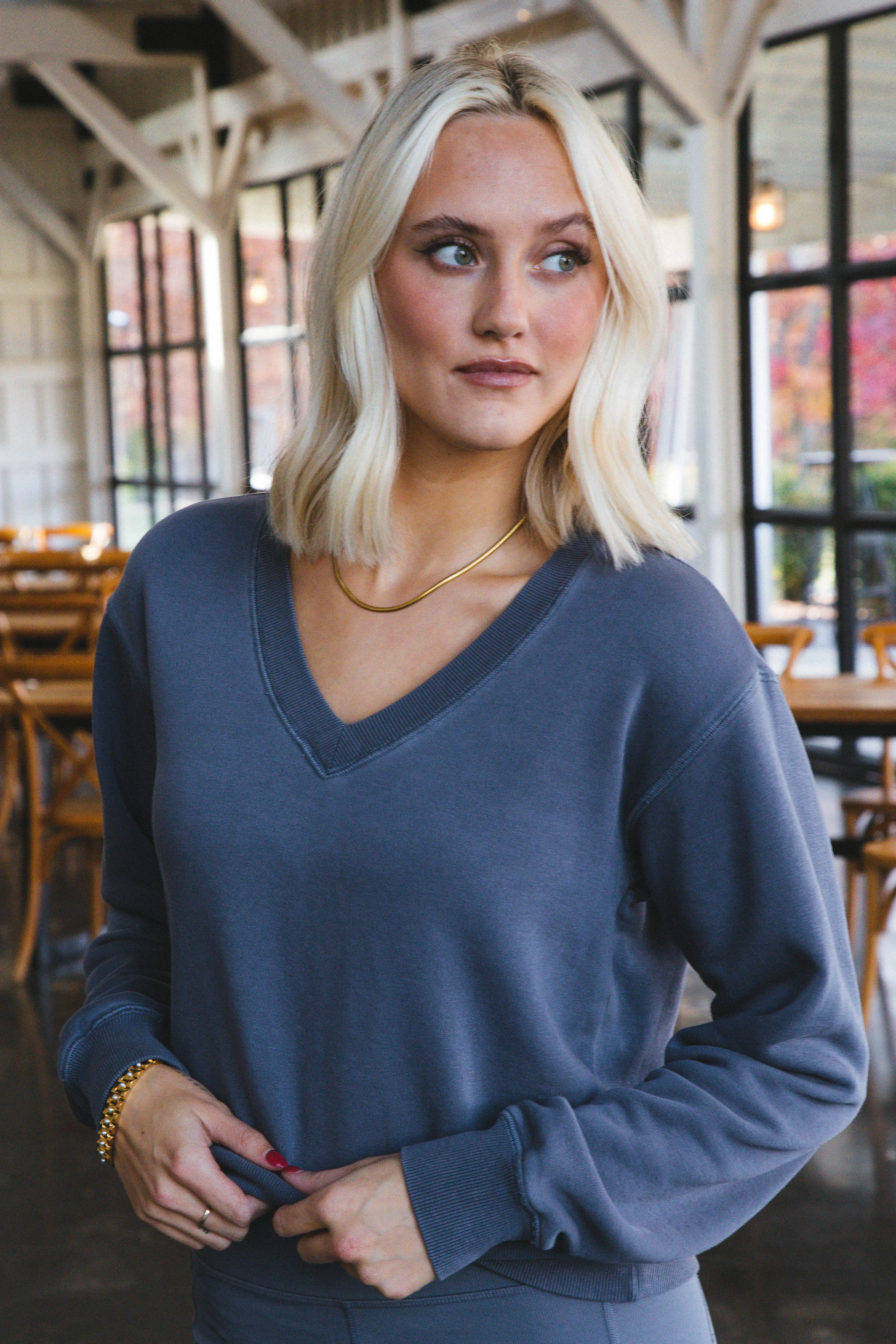 Skimmer V-Neck Sweatshirt, Blue Ash | Z Supply