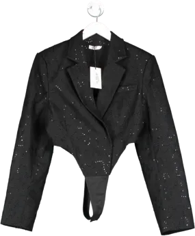 SLA the label Black Sofia Lace Blazer Bodysuit UK S