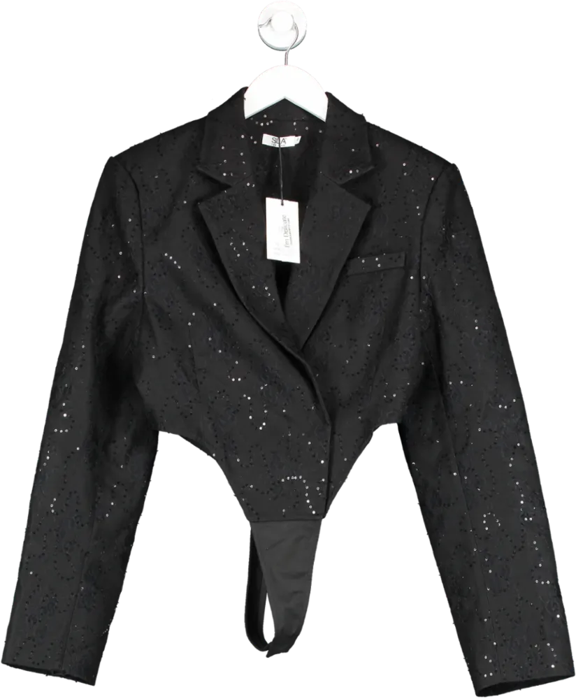 SLA the label Black Sofia Lace Blazer Bodysuit UK S