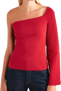 Solace London Red One-shoulder Stretch-knit Top BNWT UK 10