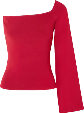 Solace London Red One-shoulder Stretch-knit Top BNWT UK 10