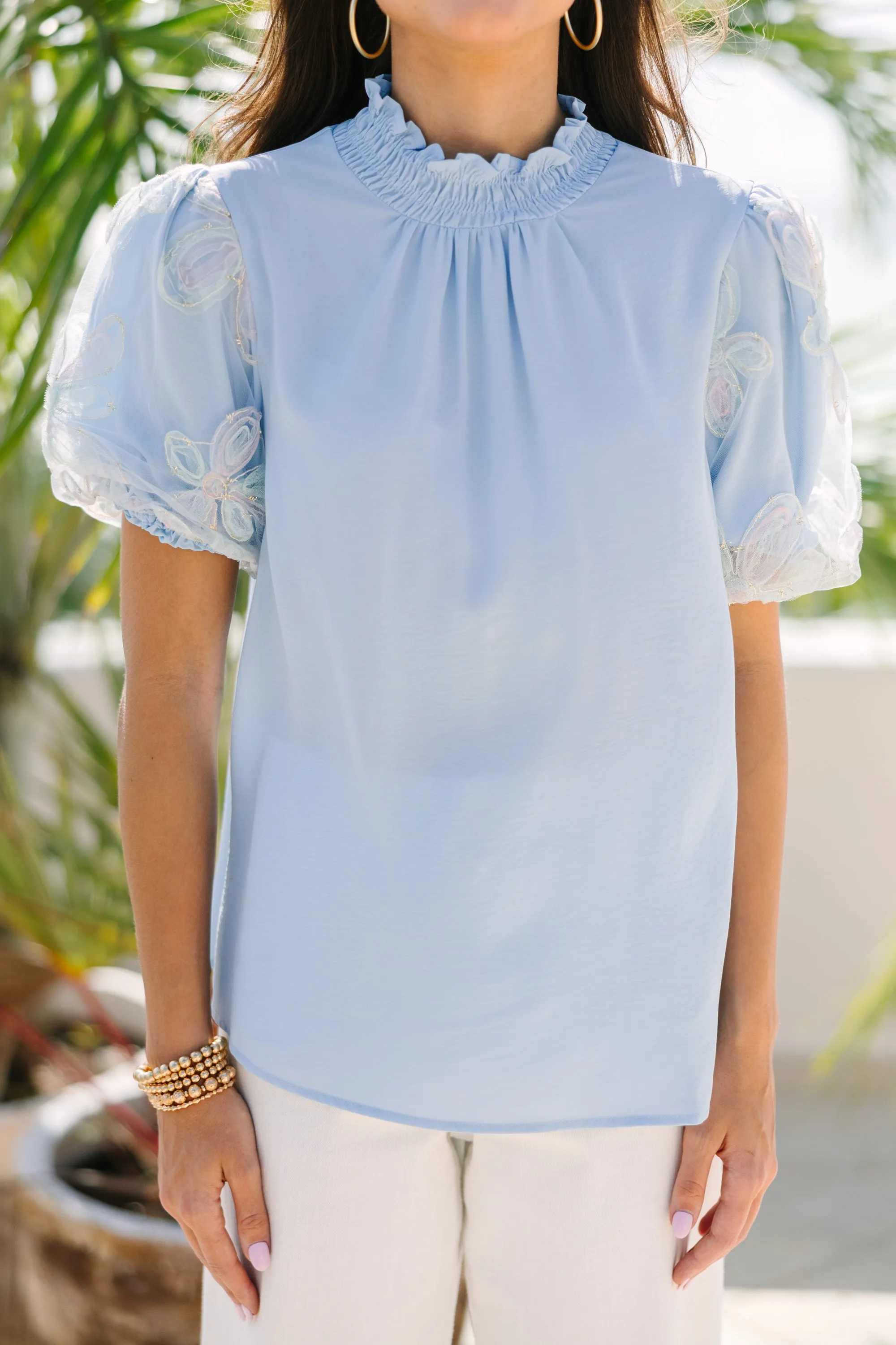 Stay Connected Light Blue Textured Blouse