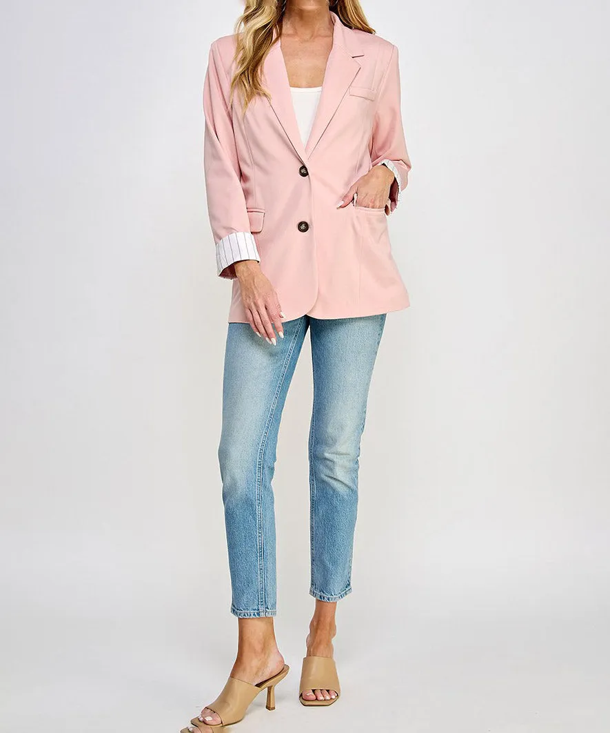 Striped Cuff Knit Blazer - Blush