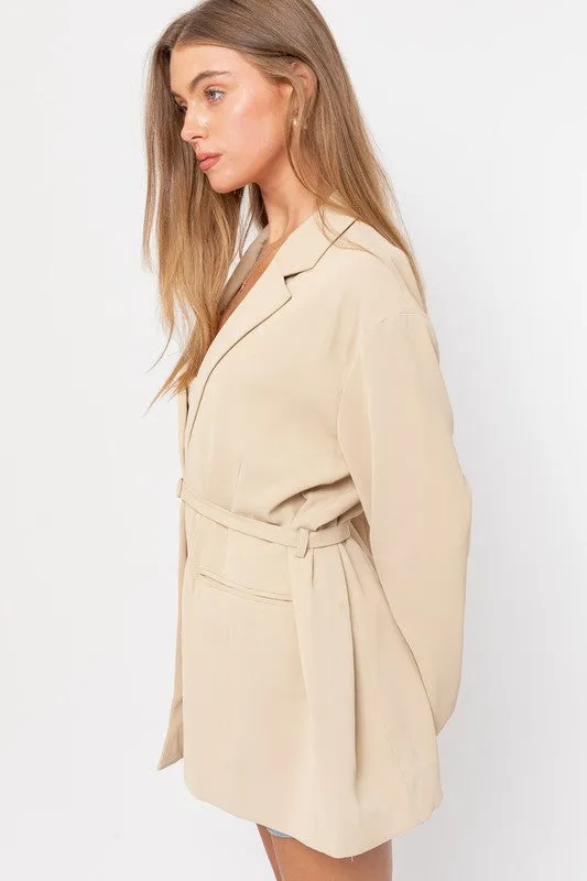 Taupe Oversized Blazer W/Belt