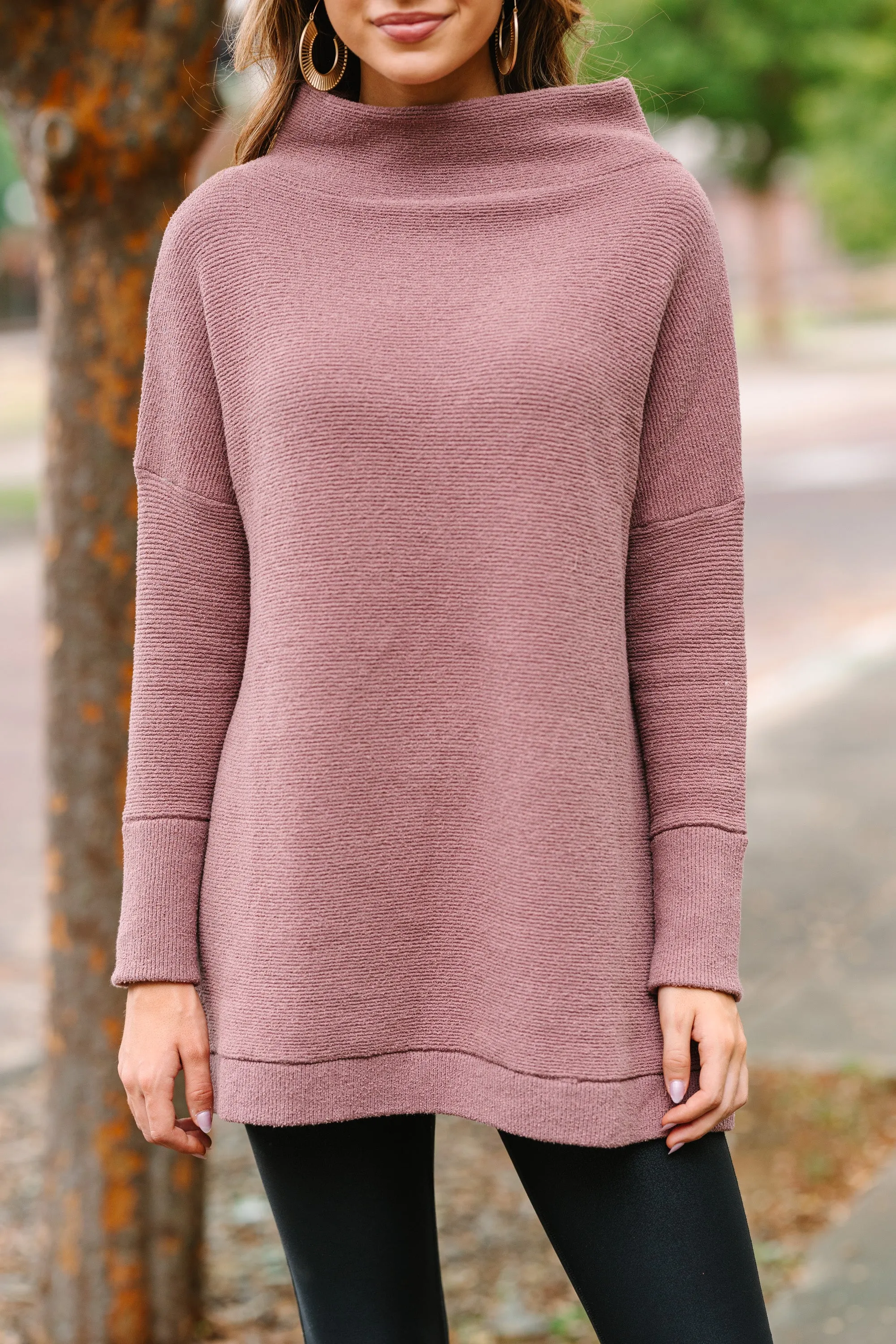 The Slouchy Chestnut Brown Mock Neck Tunic