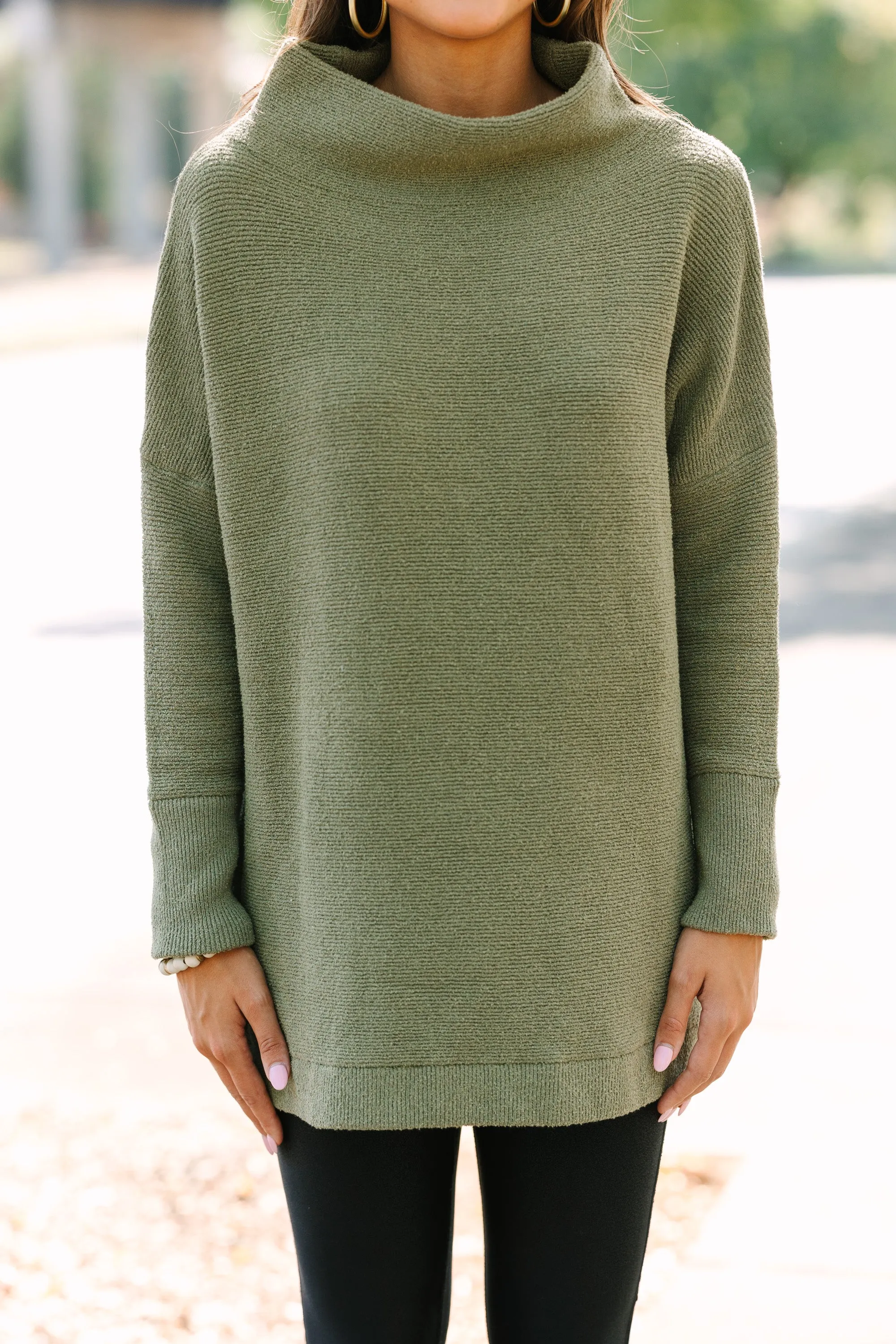 The Slouchy Olive Green Mock Neck Tunic