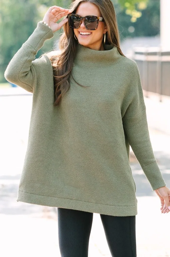 The Slouchy Olive Green Mock Neck Tunic