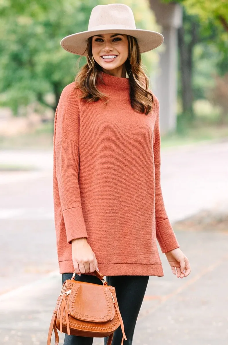 The Slouchy Rust Orange Mock Neck Tunic