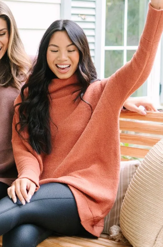 The Slouchy Rust Orange Mock Neck Tunic