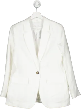 The White Company White Single Breasted Linen Blazer UK 14