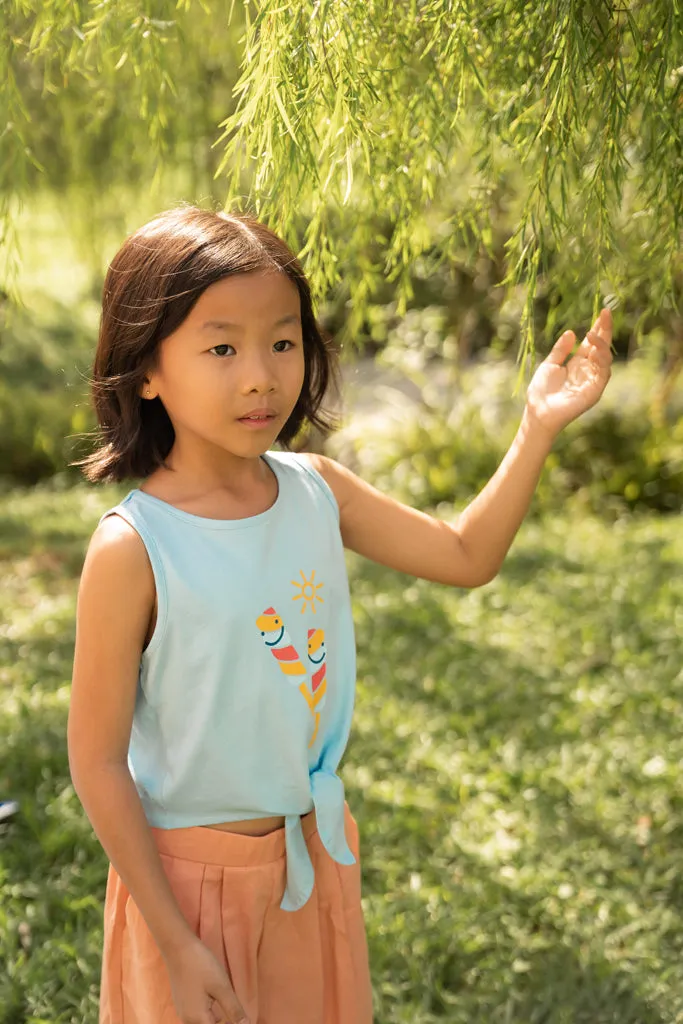 Tie Front Top - Turquoise Popsicle