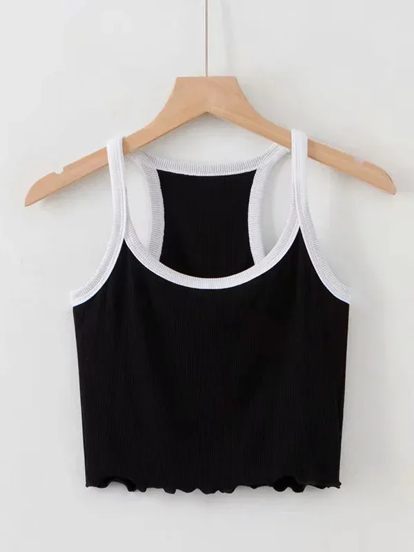 U-neck Narrow Shoulder Strap Vest Top