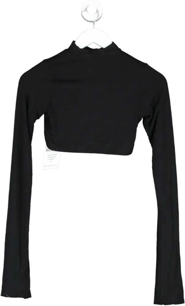 Verity Anne Black Long Sleeve Mock Neck Cropped Top UK XS