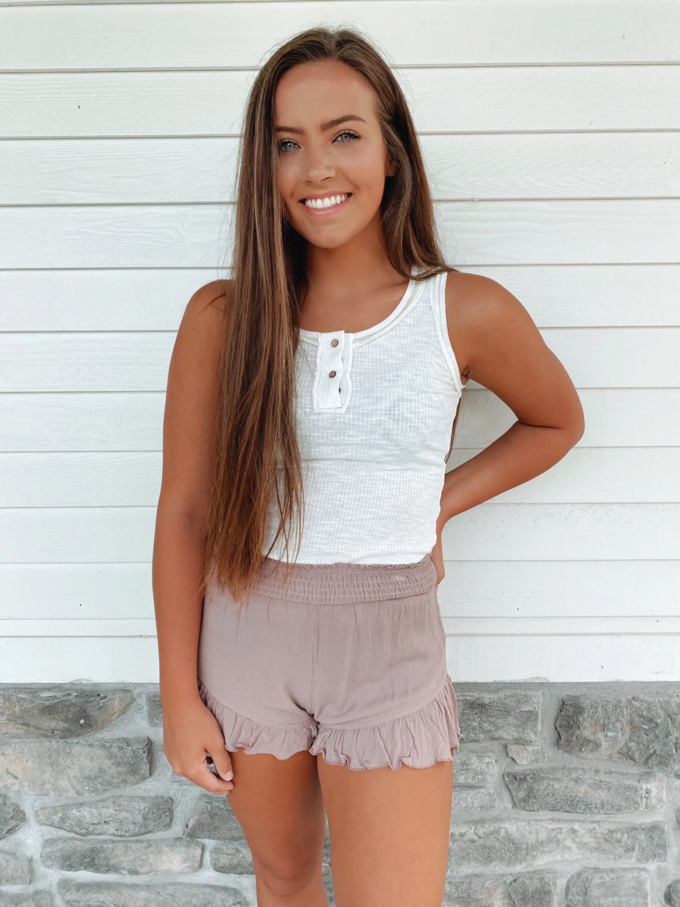 White Ribbed Henley Tank