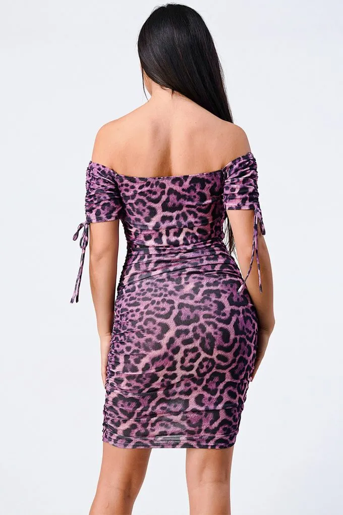 Wholesale Leopard Print Off Shoulder Bodycon Dress