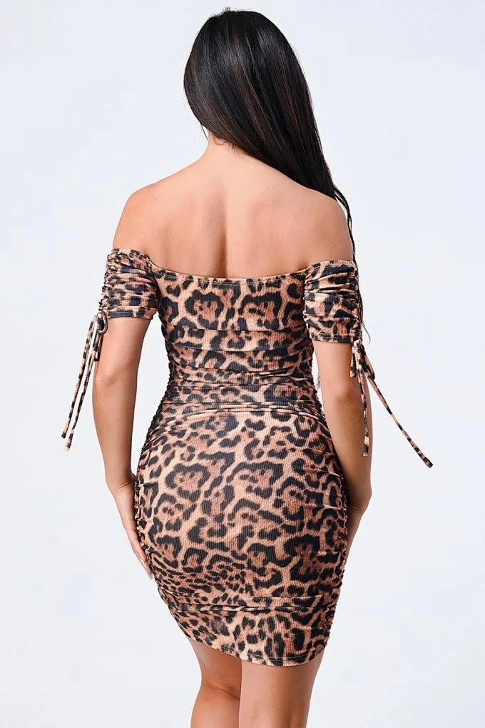 Wholesale Leopard Print Off Shoulder Bodycon Dress