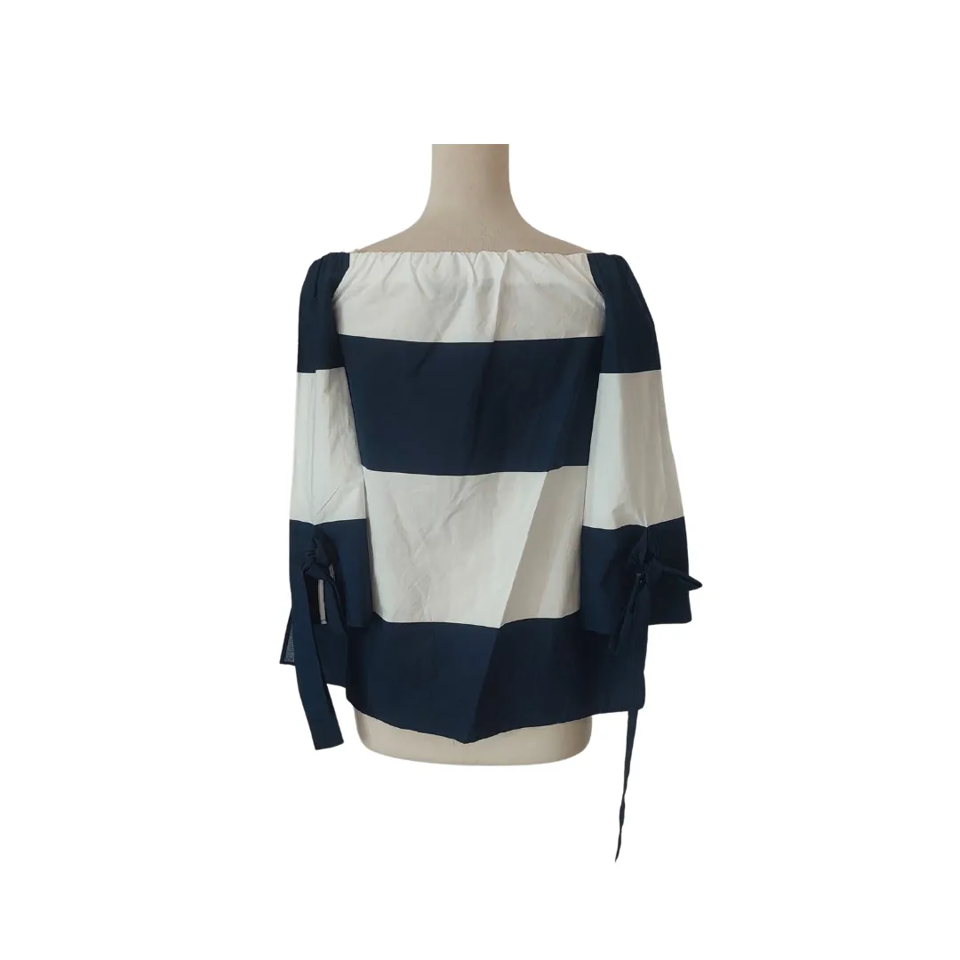 ZARA Blue & White Striped Off-shoulder Blouse | Pre Loved |